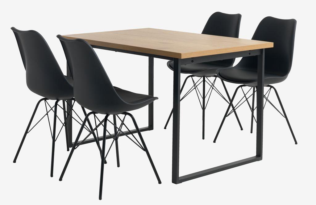 AABENRAA C120 mesa carvalho + 4 KLARUP cadeiras preto