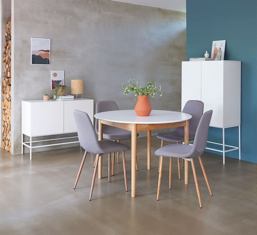 MARSTRAND Ø110 mesa branco + JONSTRUP cadeira cinzento/carv