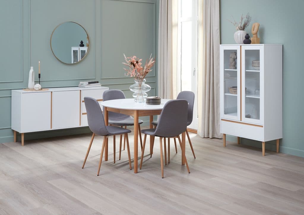 MARSTRAND Ø110 mesa branco + JONSTRUP cadeira cinzento/carv