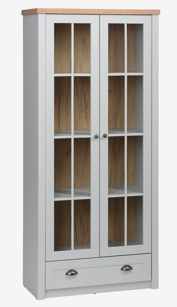 Vitrine MARKSKEL 2 portas cinzento claro/cor carvalho