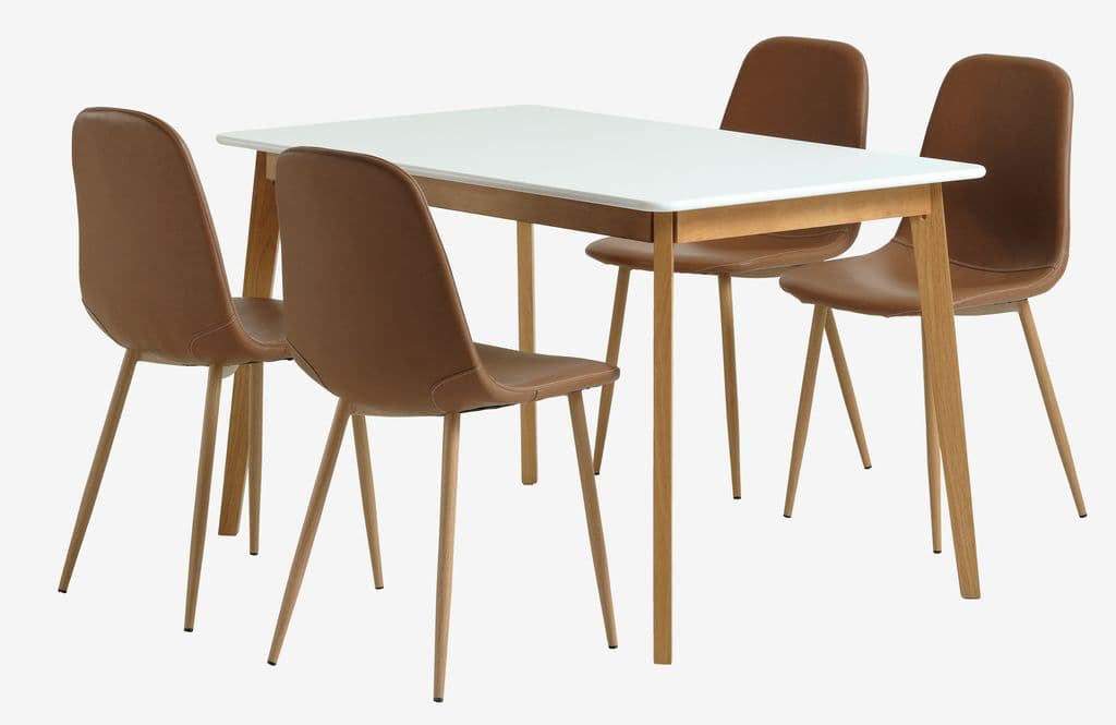 JEGIND C130 mesa branco + 4 JONSTRUP conhaque/carvalho