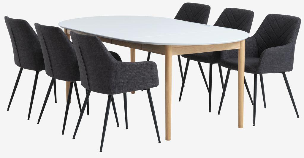 MARSTRAND Ø110 mesa branco + 4 PURHUS cadeiras cinzento