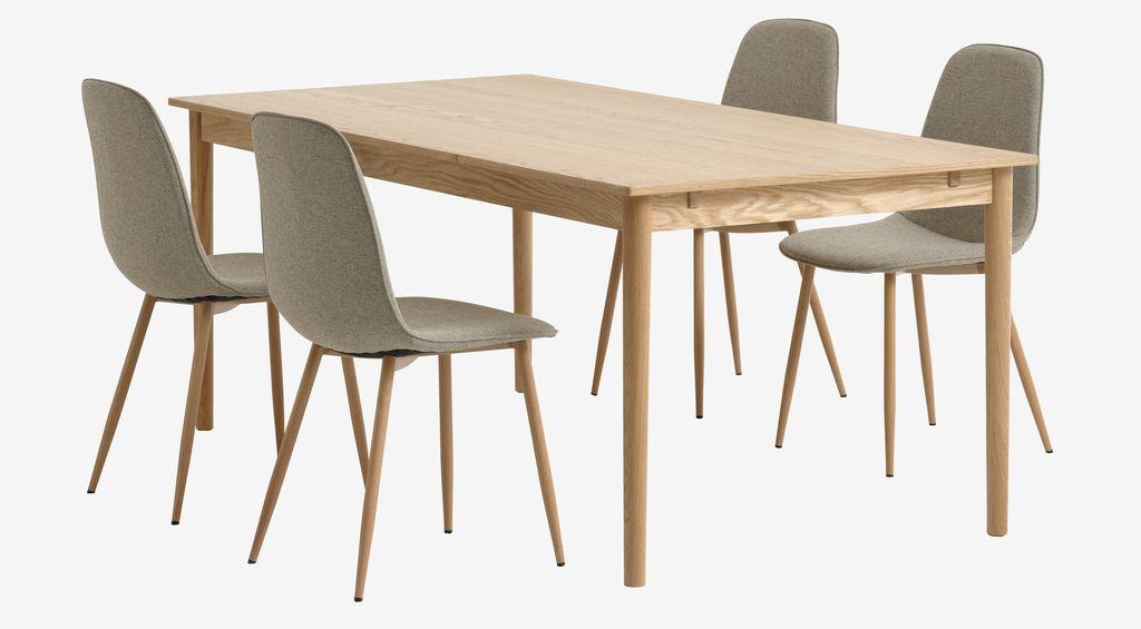 MARSTRUP C190/280 mesa carvalho + 4 BISTRUP cadeiras areia