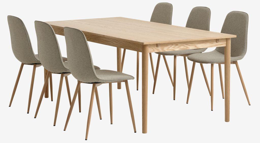 MARSTRUP C190/280 mesa carvalho + 4 BISTRUP cadeiras areia