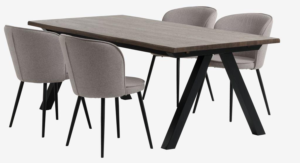 SANDBY C210 mesa carvalho escuro + 4 RISSKOV cinzento clar