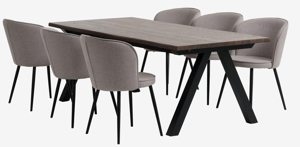 SANDBY C210 mesa carvalho escuro + 4 RISSKOV cinzento clar