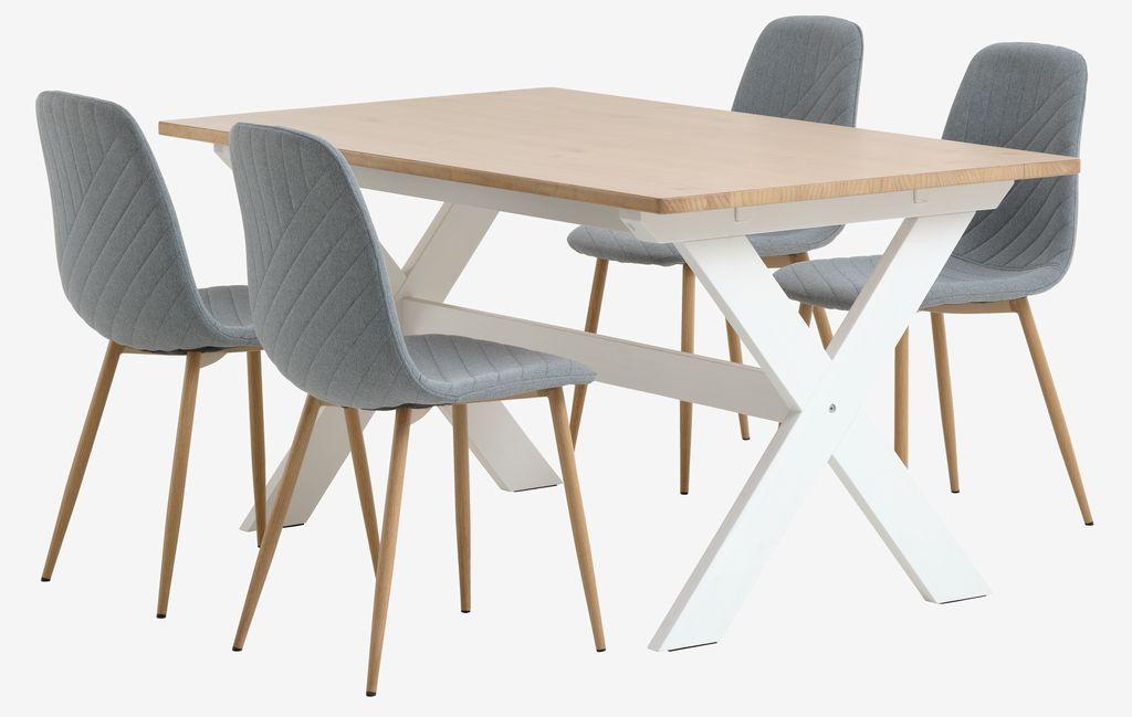 VISLINGE C150 mesa natural + 4 JONSTRUP azul claro