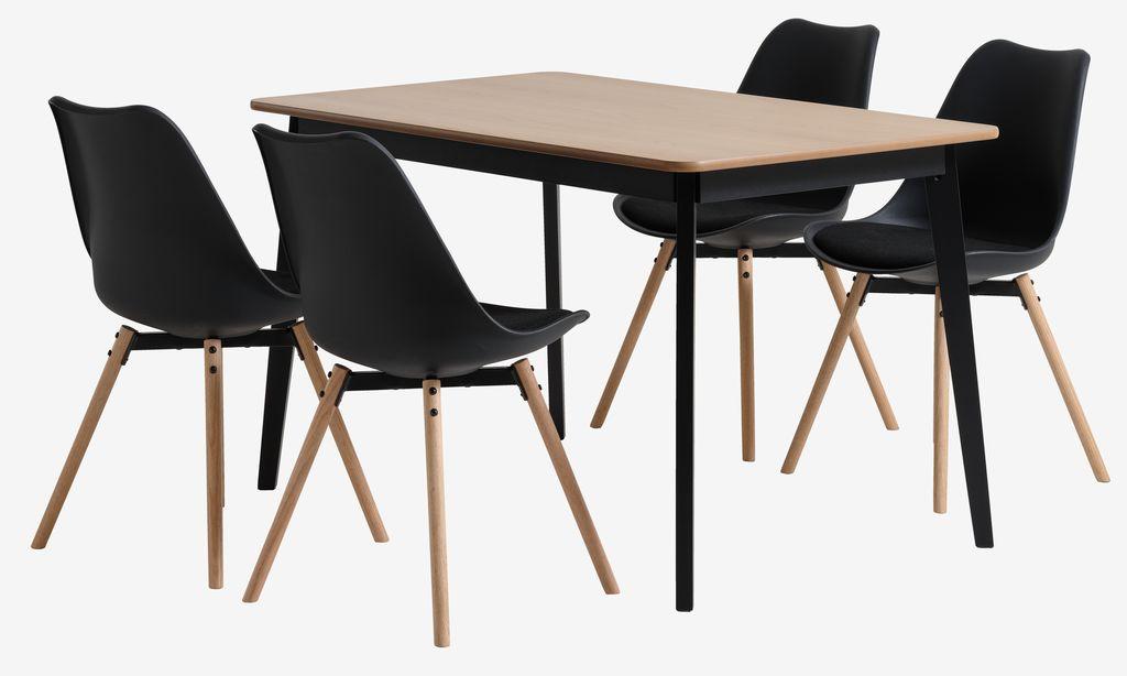 JEGIND C130 mesa carvalho/preto + 4 KASTRUP cadeiras preto