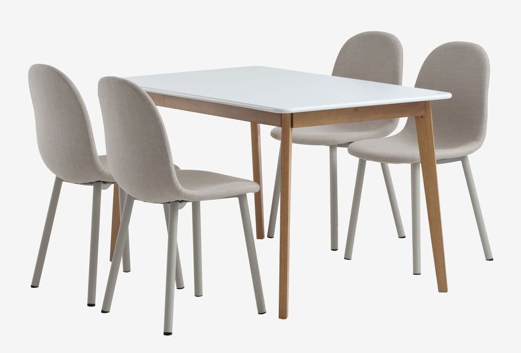 JEGIND C130 mesa branco + 4 EJSTRUP cadeiras bege