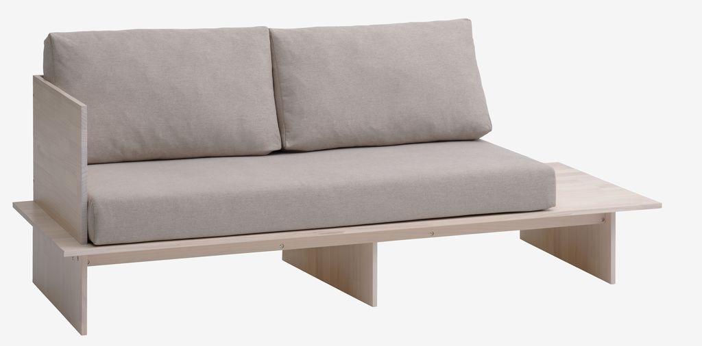 Chaise-longue SOLLERUP 204x78 tecido cinzento claro/pinho