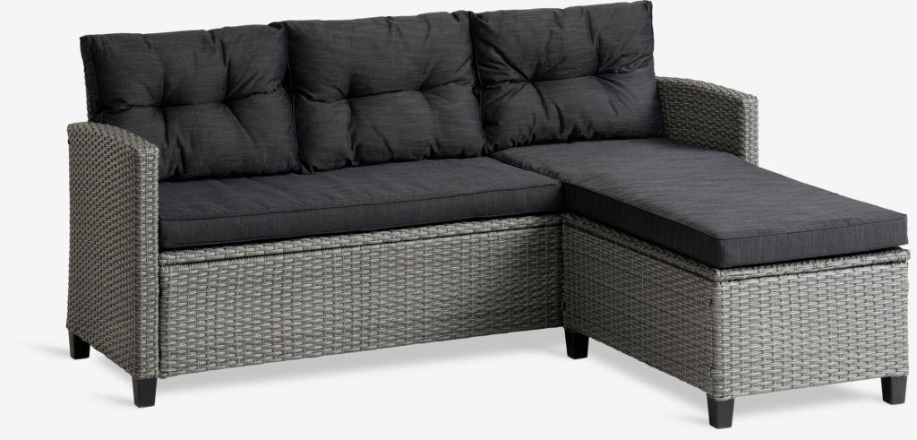 Sofá lounge com chaise-longue MORA 3 lugares cinzento