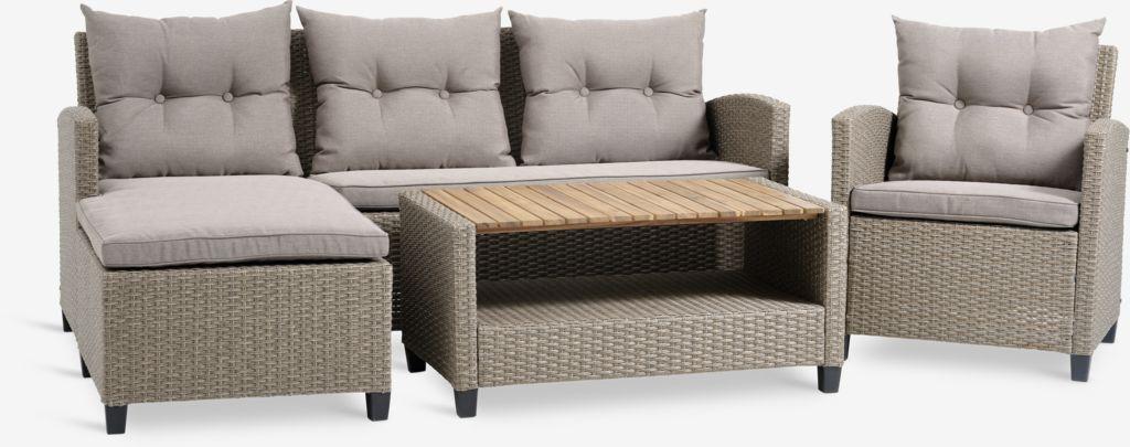 Lounge set VEN 4 lugares com chaise-lounge natural