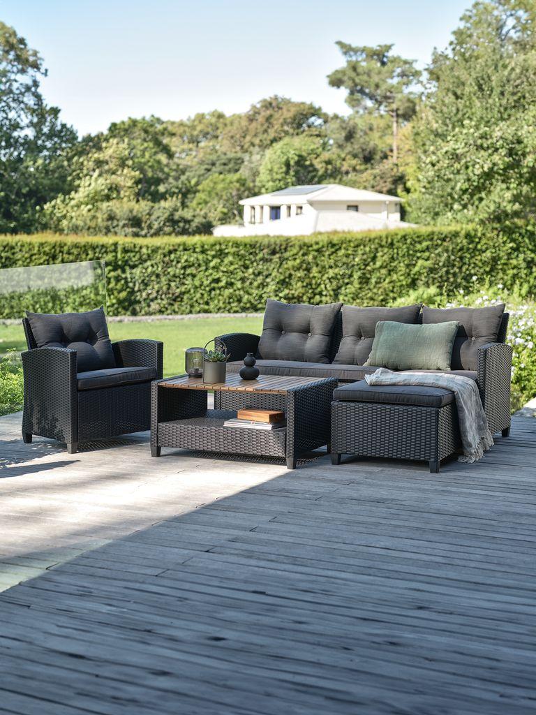 Lounge set VEN 4 lugares com chaise-longue preto