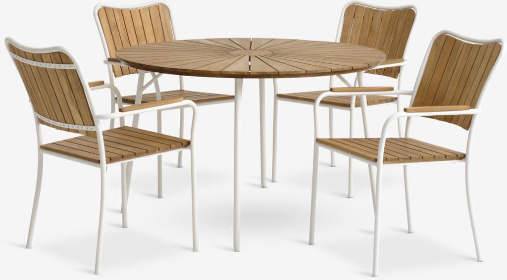 BASTRUP Ø120 mesa + 4 BASTRUP cadeira natural/branco