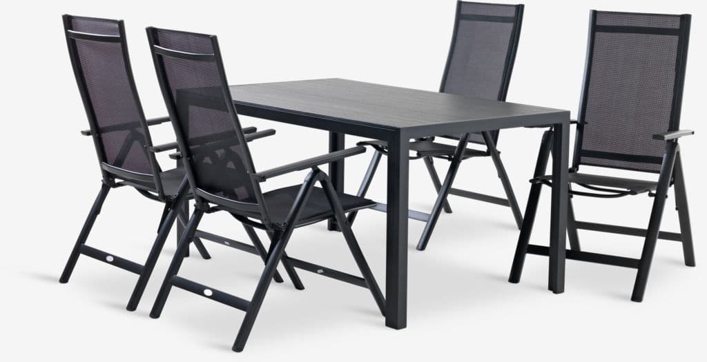 MADERUP C150 mesa preto + 4 LOMMA cadeira reclinável preto