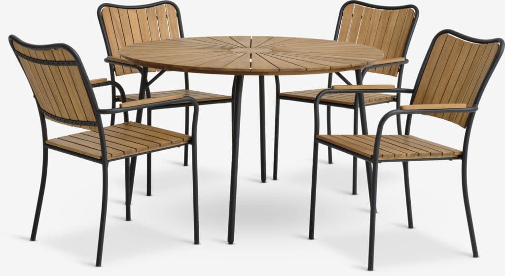 BASTRUP Ø120 mesa + 4 BASTRUP cadeira natural/preto