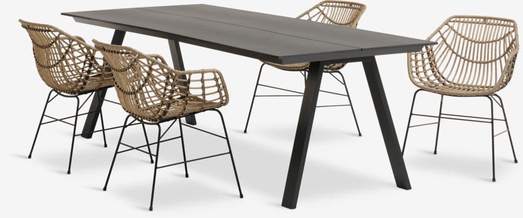 FAUSING C220 mesa preto + 4 ILDERHUSE cadeira natural
