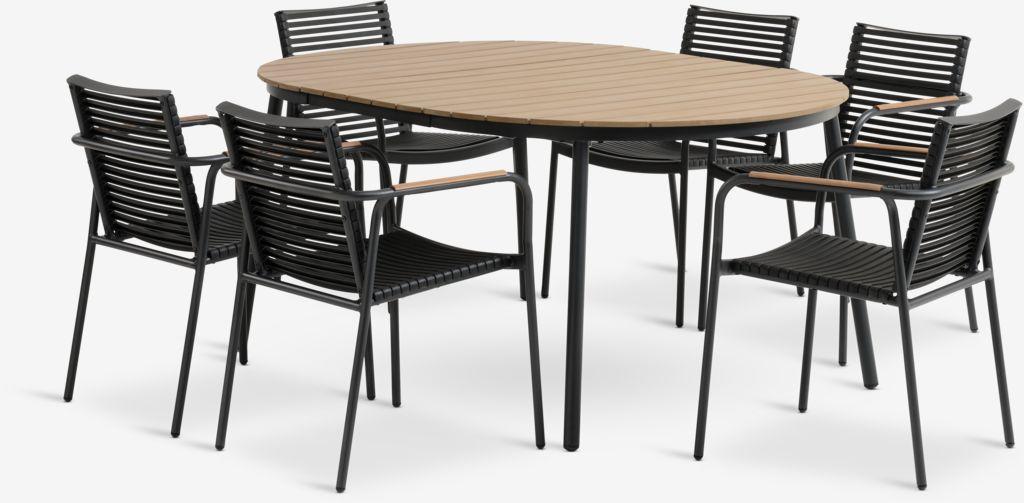 TAGEHOLM C118/168 mesa natural + 4 NABE cadeira preto