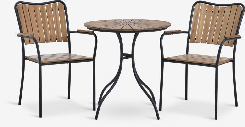 BASTRUP Ø70 mesa + 2 BASTRUP cadeira madeira dura/preto