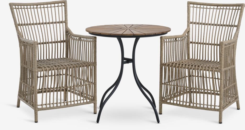 BASTRUP Ø70 mesa madeira/preto + 2 FJELLERUP cadeira