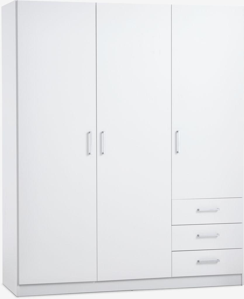 Roupeiro FANDRUP 145x176 3 portas 3 gavetas branco