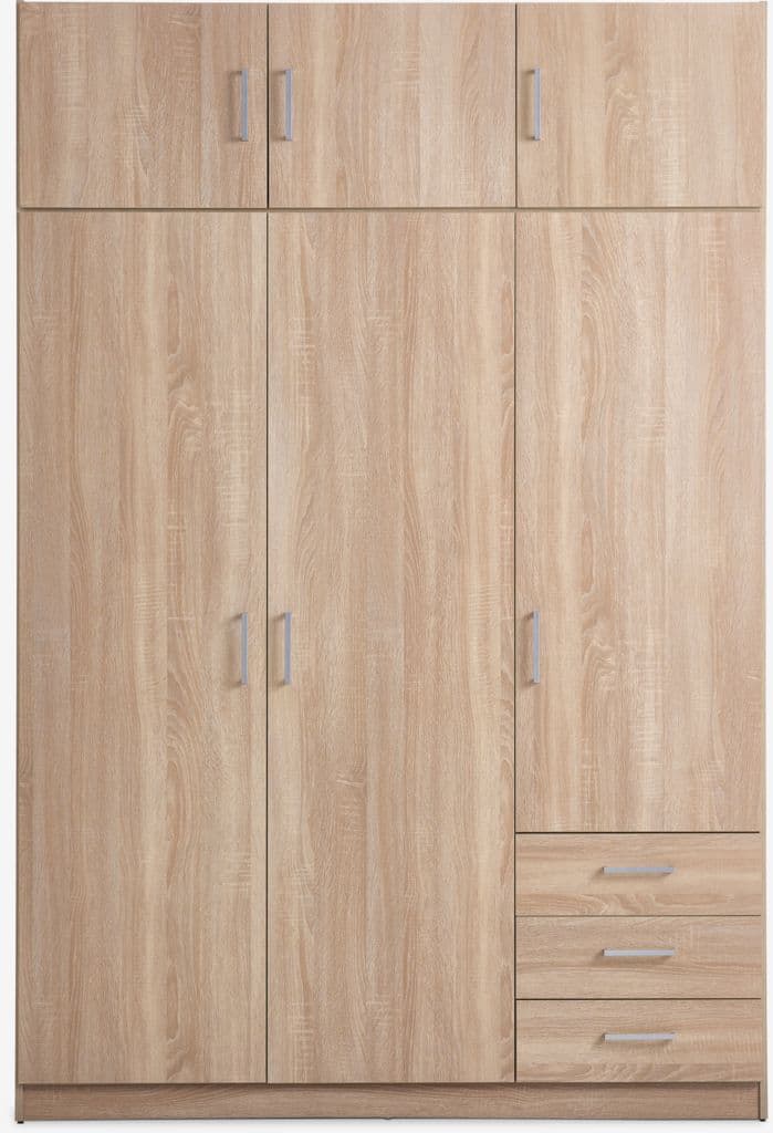 Roupeiro FANDRUP 145x176 3 portas 3 gavetas cor carvalho cl