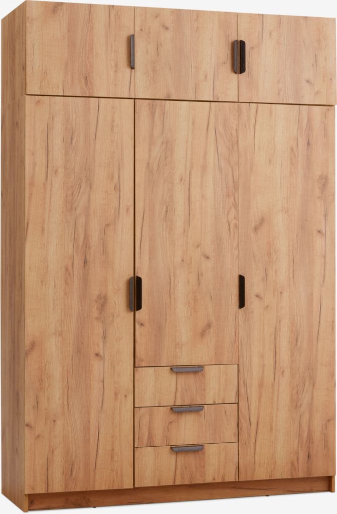 Roupeiro JENSLEV 144x176 3 portas 3 gavetas cor carvalho