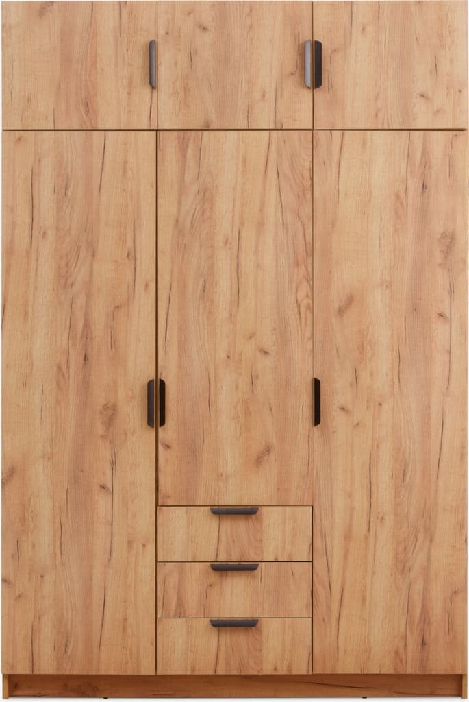 Roupeiro JENSLEV 144x176 3 portas 3 gavetas cor carvalho