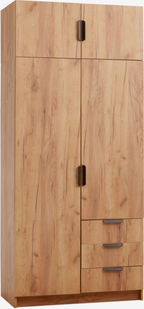 Roupeiro JENSLEV 96x176 2 portas 3 gavetas cor carvalho