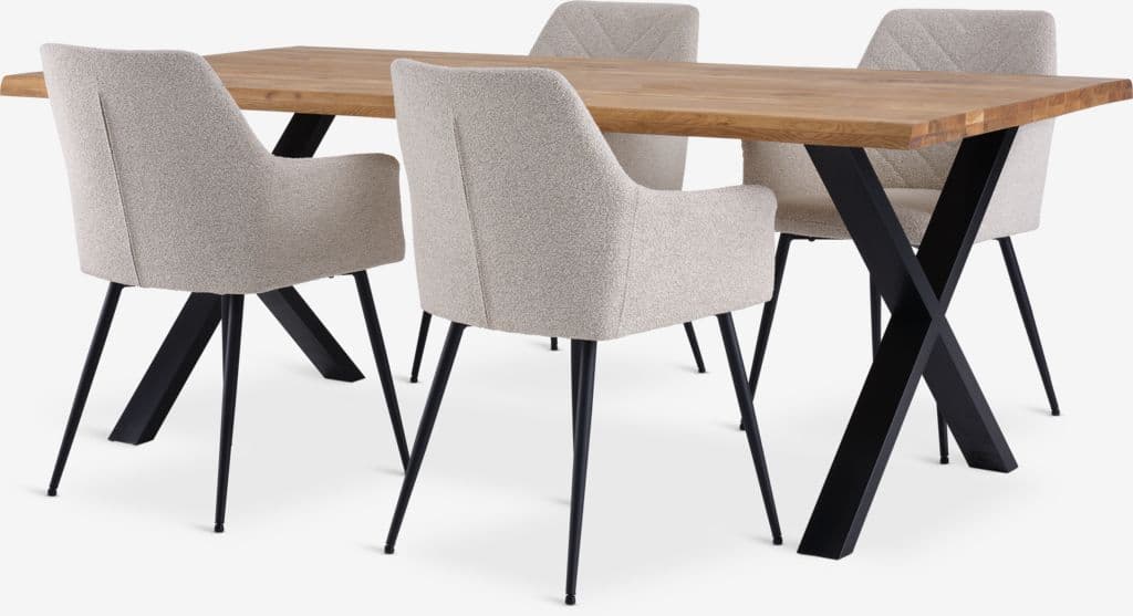 ROSLEV C200 mesa carvalho natural+ 4 PURHUS branco/preto