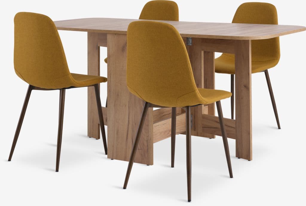ALLING C100/163 mesa carvalho + 4 JONSTRUP cadeiras caril