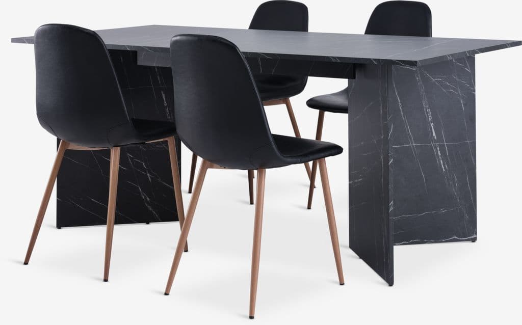 KRONDAL C180 mesa mármore + 4 JONSTRUP cadeira preto/carv