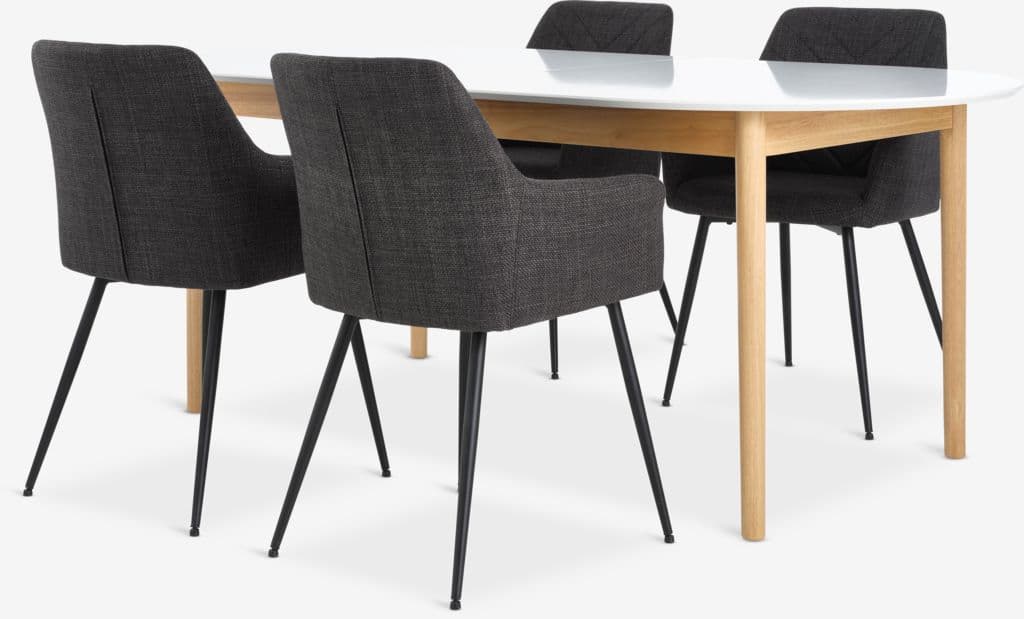 MARSTRAND C200/280 mesa branco + 4 PURHUS cadeiras cinzento
