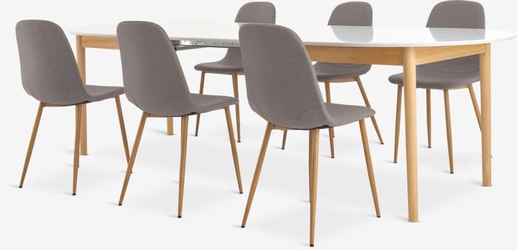 MARSTRAND C200/280 mesa branco + 4 JONSTRUP cinz/carvalho