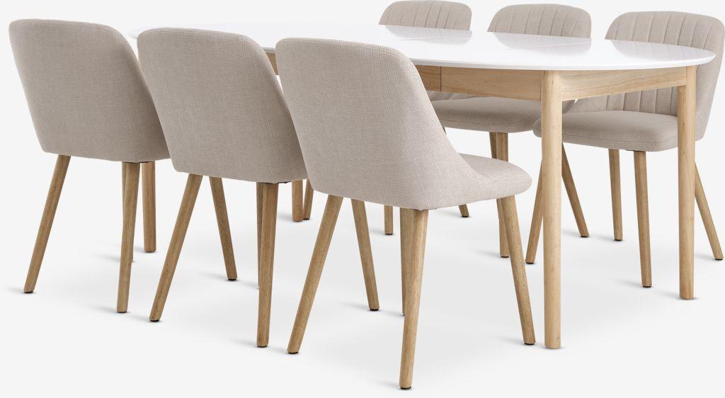 MARSTRAND Ø110 mesa branco + 4 ADSLEV cadeiras branco