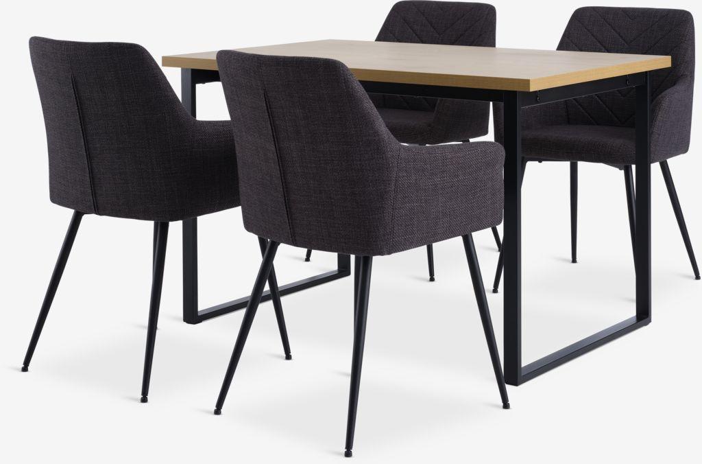 AABENRAA C120 mesa carvalho + 4 PURHUS cadeiras cinz/preto