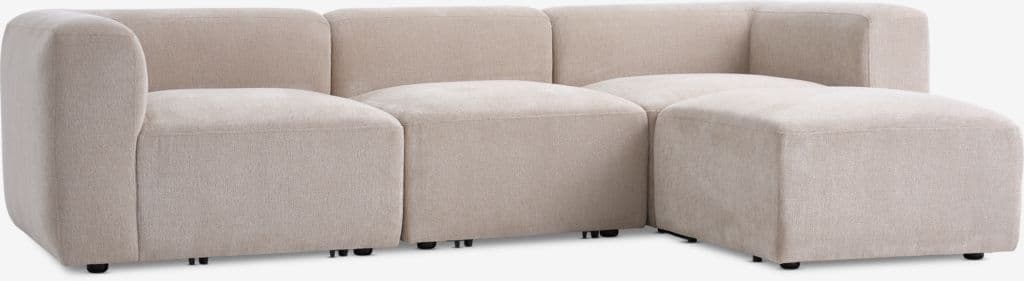 Sofá modular SKEJBY 3 lugares com pufe tecido areia