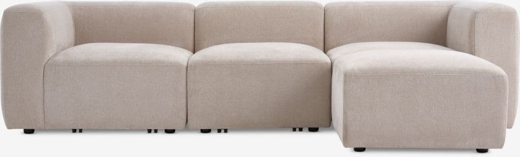 Sofá modular SKEJBY 3 lugares com pufe tecido areia