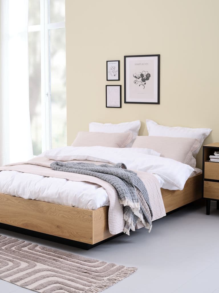 Estrutura de cama ELLINGE 140x190 c/arrumação cor carvalho