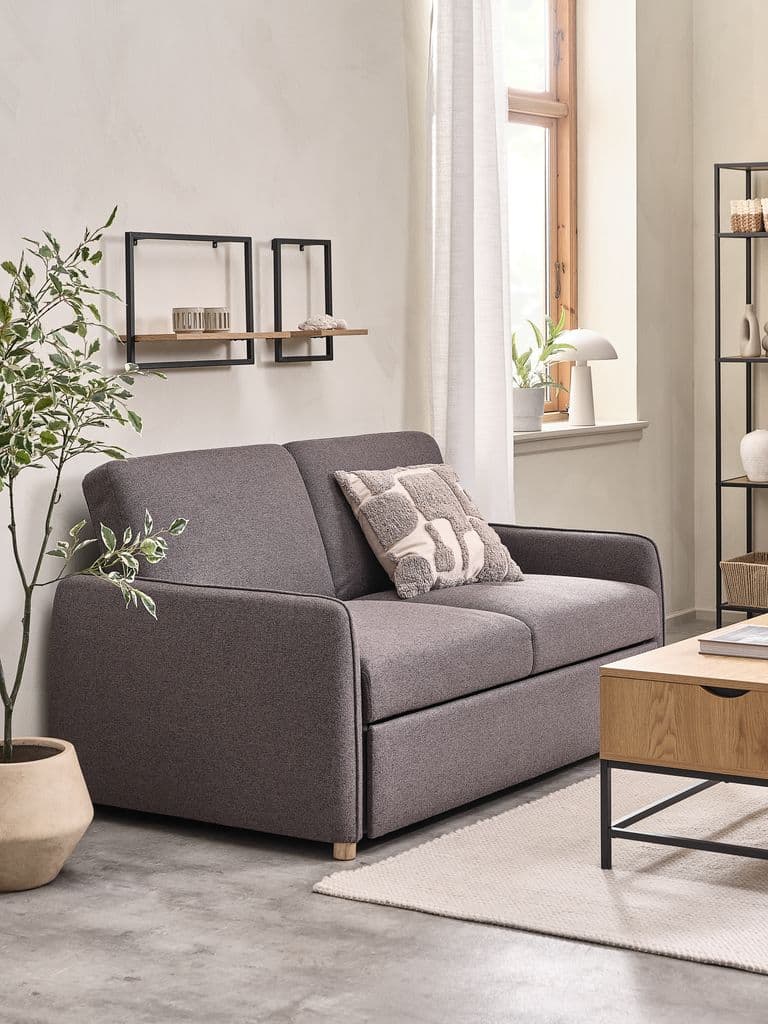 Sofá-cama LYSTRUP 2 lugares tecido cinzento escuro