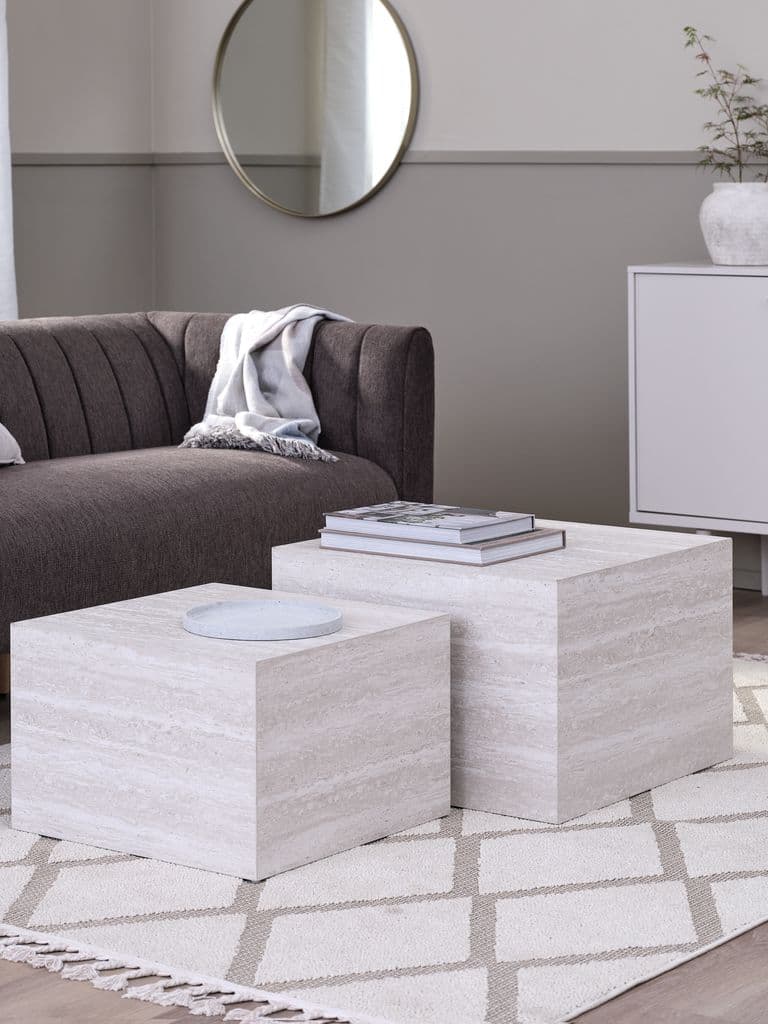 Mesa de centro ROLSTED 58x58/50x50 cor travertino 2 unidades