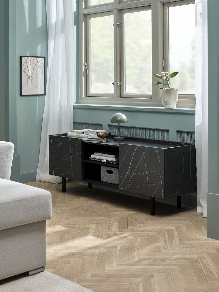 Móvel TV KRONDAL 2 portas cor mármore/preto