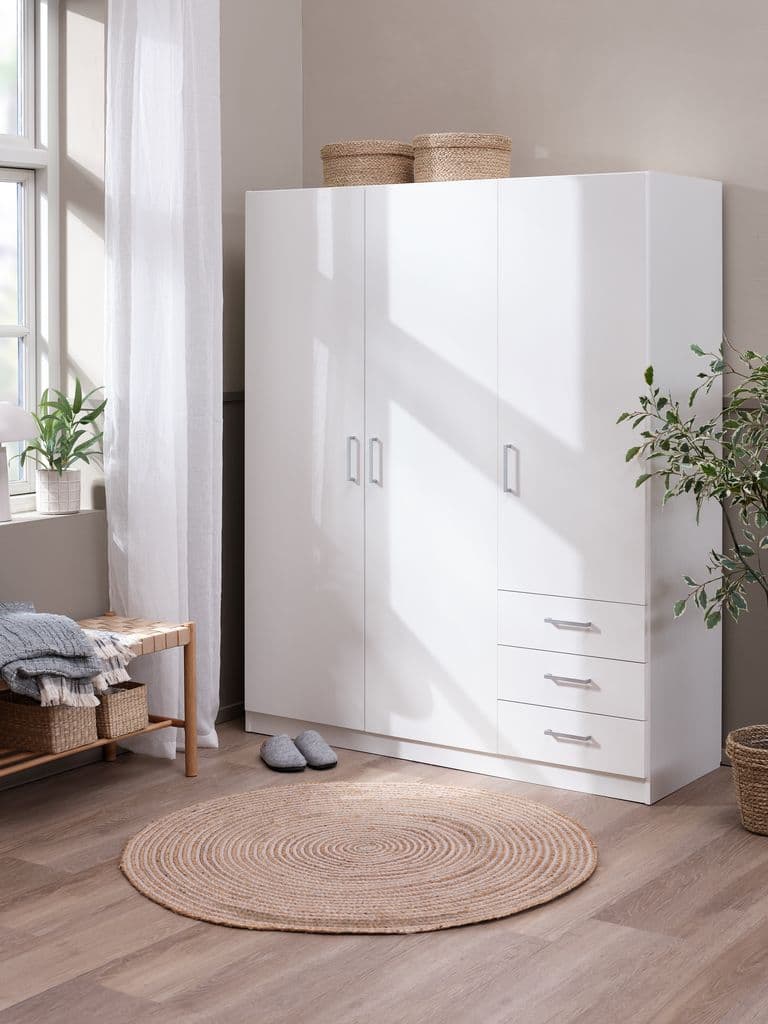 Roupeiro FANDRUP 145x176 3 portas 3 gavetas branco