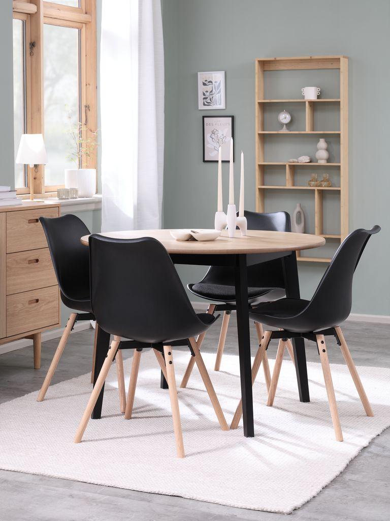 JEGIND Ø105 mesa carvalho + 4 KASTRUP cadeiras preto/carv