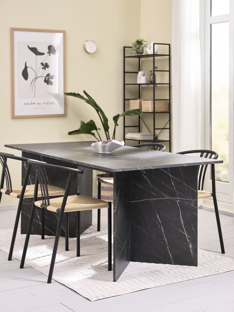 KRONDAL C180 mesa mármore + 4 JYDERUP preto/natural