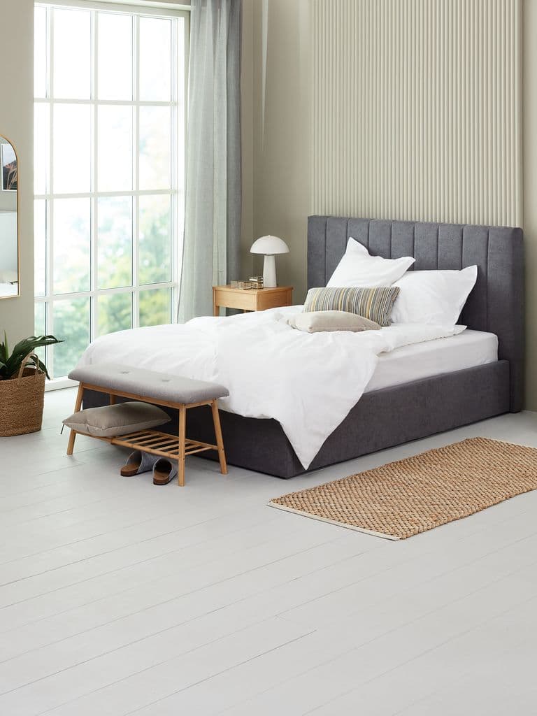 Estrutura de cama HASLEV com arrumação 135x190 cinz escuro