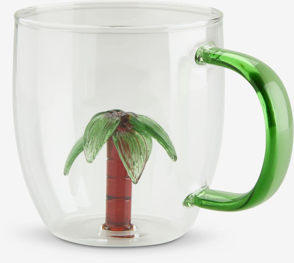 Caneca HILMER Ø8xA9cm 32cl vidro com palmeira