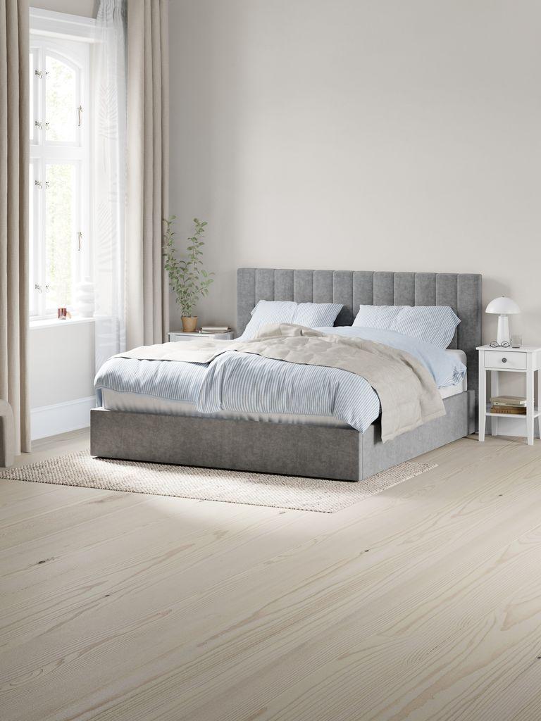 Estrutura de cama HASLEV 90x200 tecido cinzento escuro