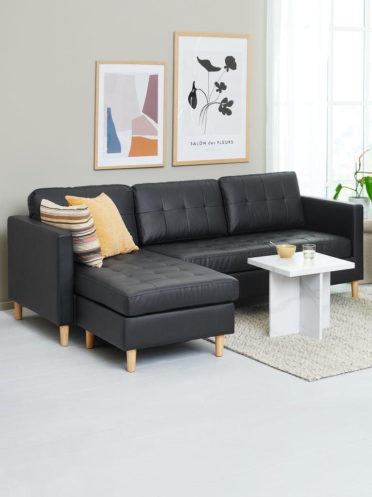 Sofá FALSLEV chaise-longue pele sintética preto