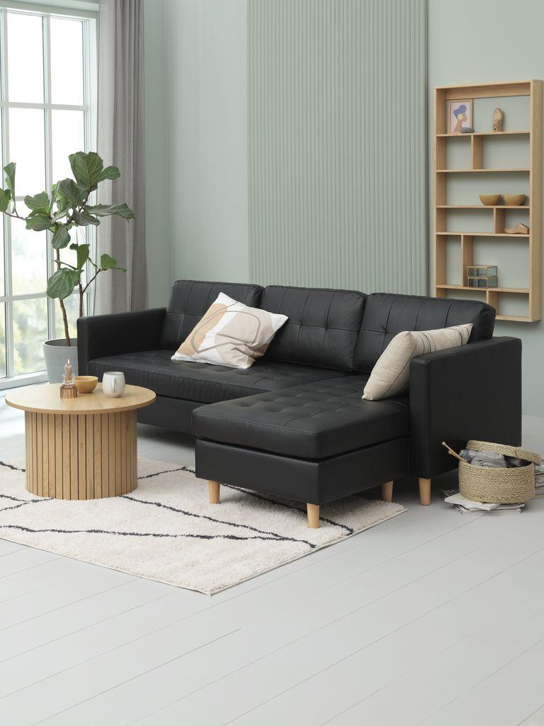 Sofá FALSLEV chaise-longue pele sintética preto